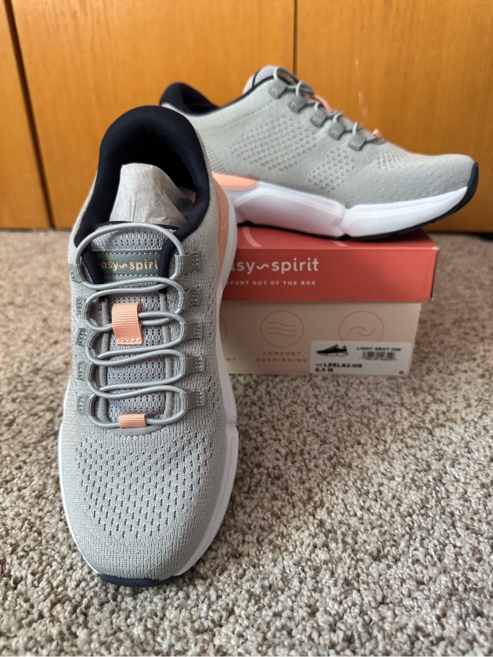 Easy Spirit Leela 2 Light Gray Knit Walking Sneakers